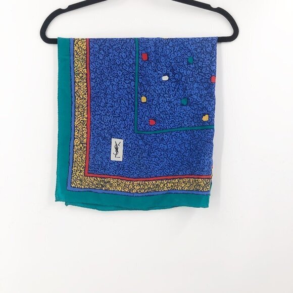 ✅ YSL SILK SCARF 28" SQUARE BLUE/GREEN/RED/GOLD